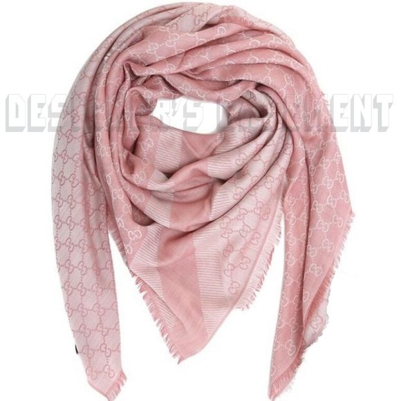 GUCCI 2-tone Pink & Ivory GGWEB giant 55"-sqr wool/silk pashmina shawl scarf NWT - Picture 8 of 13